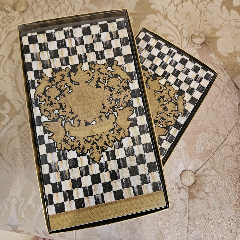 NEW Retired MacKenzie-Childs Gold Coat of Arms Napkins 30 Count Per Box
